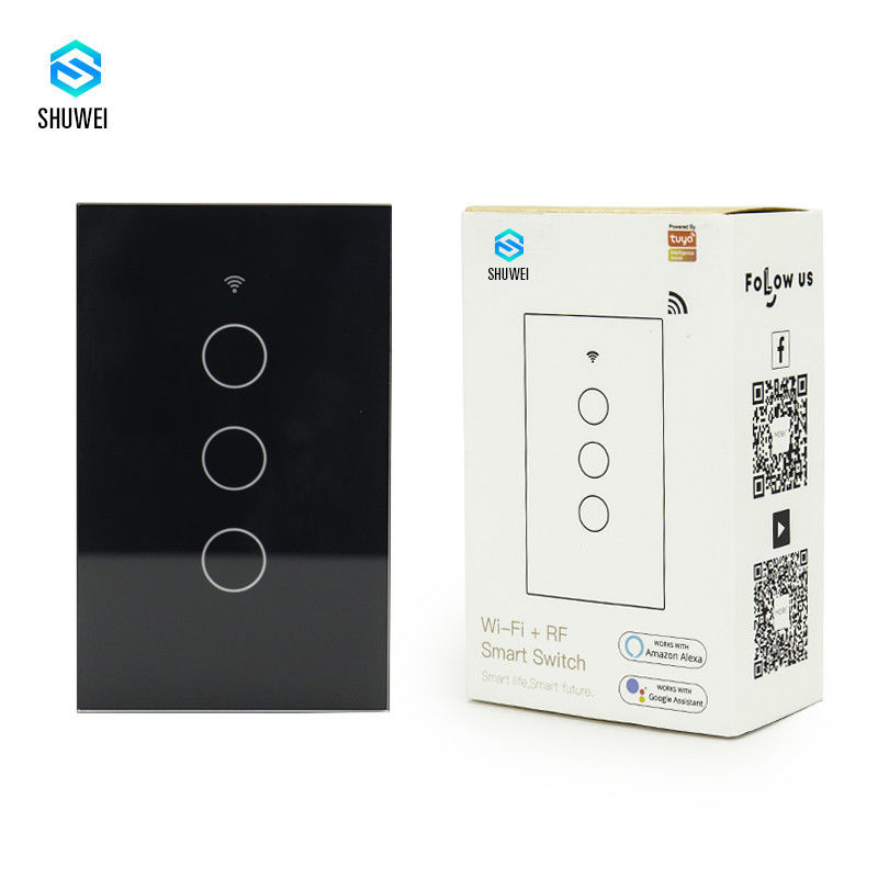 OEM 110V American Black Touch 3 Gang 3 Way Smart Switch Voice Control TuyaAPP Alexa Google Home